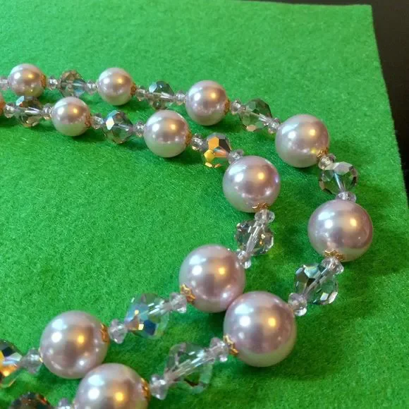 Pink Double Strand Faceted Iridescent Necklace Prom Wedding Special Event - Picture 6 of 7